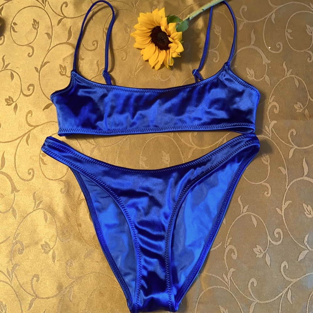 triangl swimwear Royal Blue Satin Bikini Set